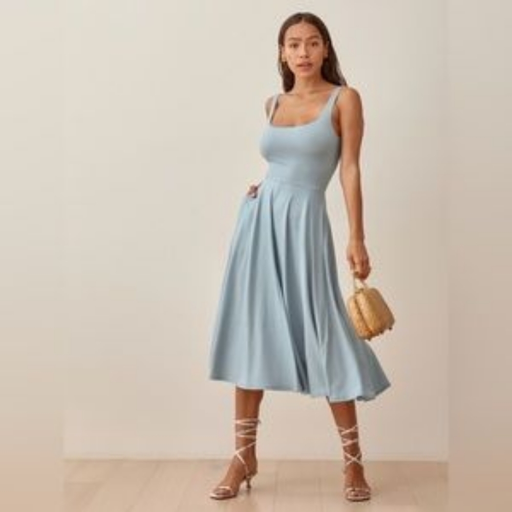 Reformation Rou dress, baby blue, size L, NWT